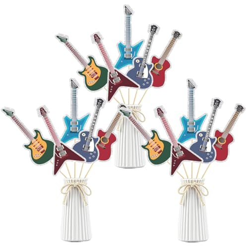Music Rock Guitar Centerpieces Sticks,Guitar Player Table Toppers,Rock and Roll Birthday Party Decorations Music Note Star Photo Booth Props Theme Party Supplies.Sticks, Set of 15 - color: Jt