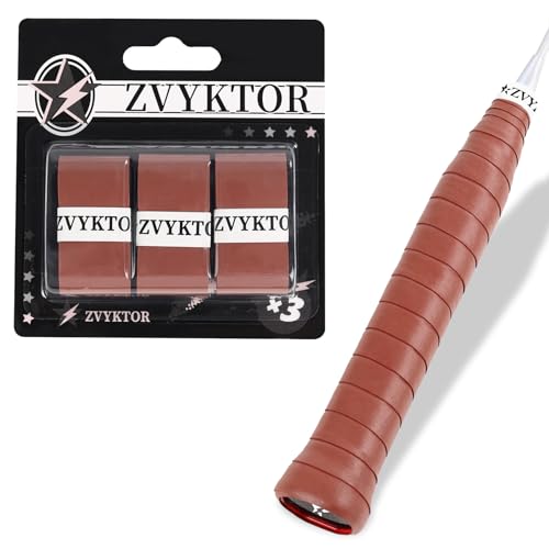 Tennis Racket Grip Tape, Ultra Thin Tacky Tennis Overgrip for Sweat Absorption & Control – Durable Anti-Slip Replacement Grip for Tennis, Badminton & Pickleball (3 Pack) - color: BROWN
