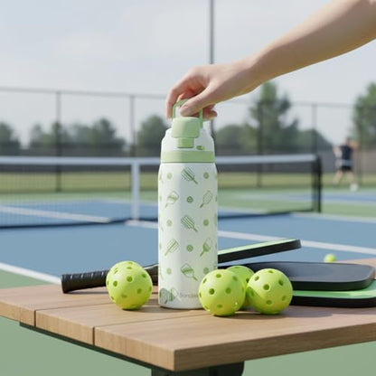 Pickleball Insulated Stainless Steel Water Bottle with Straw for Sports and Travel, 32oz, Gifts for Pickleball Lover Women Girls Friends Teens Birthday Christmas - color: Pickleball