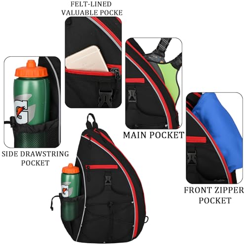 Goloni Pickleball Sling Bag for Men Women, Lightweight Pickleball Backpack with Fence Hook - color: Black Red