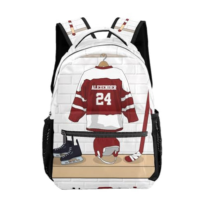 Ice Hockey Sport Team Number Burgundy Personalized School Backpack for Teen Kid-Boy/Girl Primary Daypack Travel Bookbag - color: Option 31