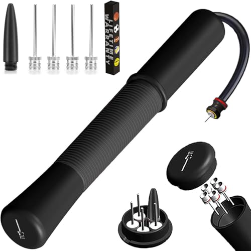 Ball Pump with Needle Storage(Never Lose Pin) Basketball Pump with 5 Needles and Extendable Cable, Soccer Football Pumps, Volleyball Pump Rugby Ball Inflator - Great for All Balls - color: Black
