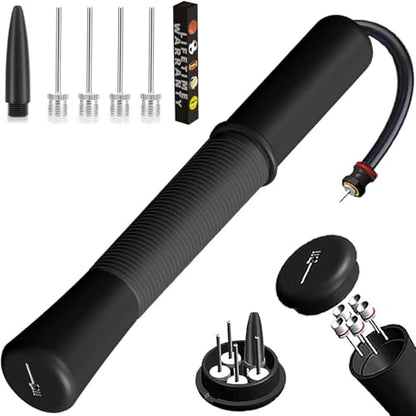 Ball Pump with Needle Storage(Never Lose Pin) Basketball Pump with 5 Needles and Extendable Cable, Soccer Football Pumps, Volleyball Pump Rugby Ball Inflator - Great for All Balls - color: Black