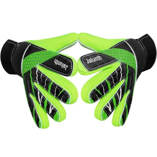 Jalunth Goalkeeper Goalie Soccer Gloves Kids Youth Goal Keeper Field Player Glove Boys Girls Embossed Anti-Slip Latex Palm Soft Pu Hand Back - color: Black Green, size: Size 5 Suitable for 4-6 Years