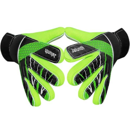 Jalunth Goalkeeper Goalie Soccer Gloves Kids Youth Goal Keeper Field Player Glove Boys Girls Embossed Anti-Slip Latex Palm Soft Pu Hand Back - color: Black Green, size: Size 5 Suitable for 4-6 Years