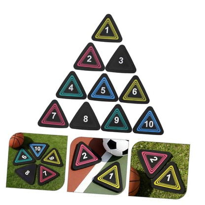 10pcs Non-Slip Sports Dots and Football Training Markers, Flat Triangular Numbered Spot Markers for Soccer and Basketball Agility Drills, Sturdy Floor Cones for Indoor Outdoor