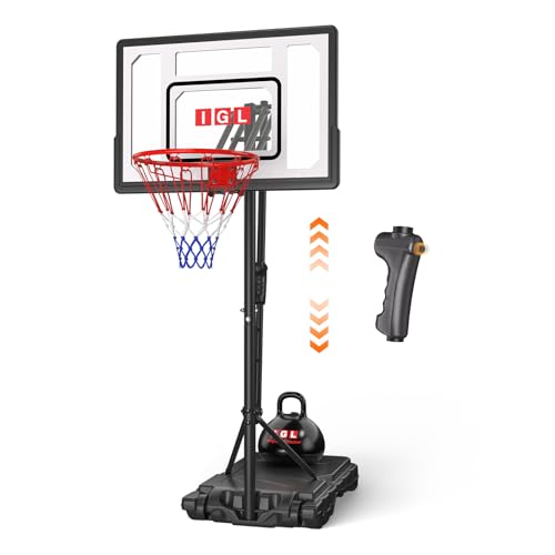 IGL Kids Basketball Hoop Outdoor | 4-8.5ft Adjustable Height | 33" Shatterproof Backboard | Fillable Base & Extra Anchor | Portable Goal w/Wheels for Backyard Driveway - color: Black, size: 4-8.5 FT