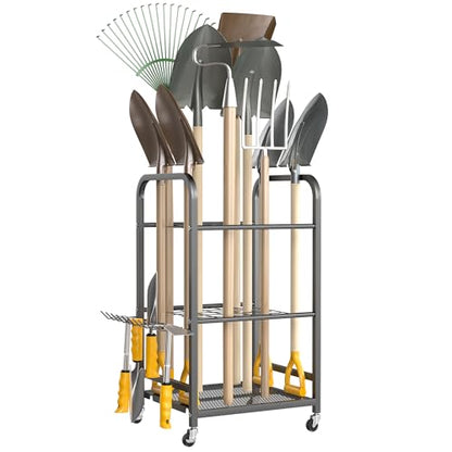 Ultrawall Garden Tool Organizer Stand, Yard Tool Storage Rack with Lockable Wheels, Garage Tool Storage for Rake, Brooms, Indoor & Outdoor Use - size: Small