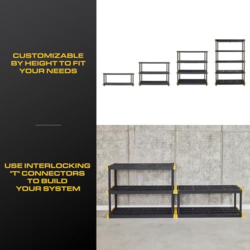 CX Black & Yellow, 5-Tier Heavy Duty Plastic Storage Shelves that Support up to 200lbs/shelf, Organization and Storage, Weather-Resistant Design, Easy Assembly (72”H x 48”W x 20”D)
