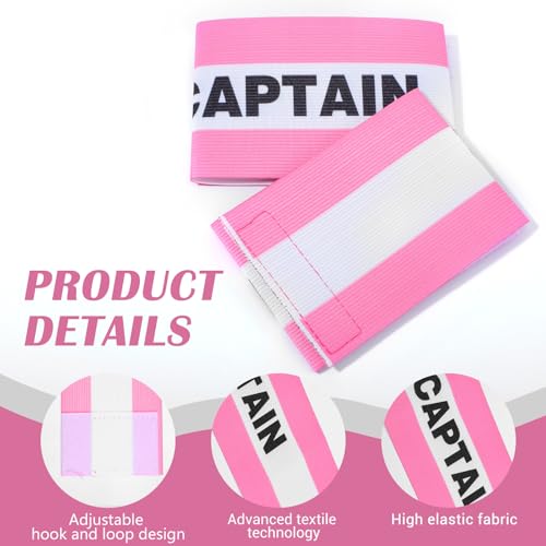 WIJAAA 4Pcs Captain Arm Bands for Soccer, 31×8 cm/12.2×3.2 in Pink Adjustable Soccer Captain Armband, Football Basketball Volleyball Team Leader Bands for Training Youth Adult