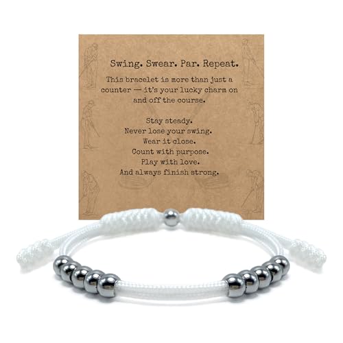 Golf Score Counter Bracelet, 10 Stainless Steel Beads, 2mm Cord Adjustable Golf Stroke Tracking Baseball Swimming Sport Golf Gift for Men and Women - style: White