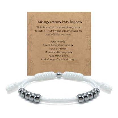 Golf Score Counter Bracelet, 10 Stainless Steel Beads, 2mm Cord Adjustable Golf Stroke Tracking Baseball Swimming Sport Golf Gift for Men and Women - style: White