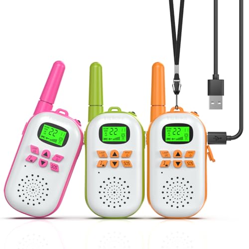 Inspireyes Walkie Talkies for Kids, Rechargeable Long Range 3 Pack, Kids Toys for Boys Girls Ages 3-12, 2 Way Radio Toy, Outdoor Adventure Toys, Camping Hiking Gear, Birthday Gifts for Kids - color: Colorful Trio, size: 3 Pack
