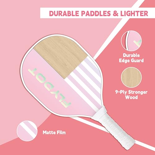 Pickleball Paddles Set of 4,USAPA Approved,4 Indoor&Outdoor Pickleball Balls, Carrying Bag, 4 Cooling Towels,4 Pack Paddles,Pickleball Paddles Pack Gifts for Beginner&Pro - color: Pink