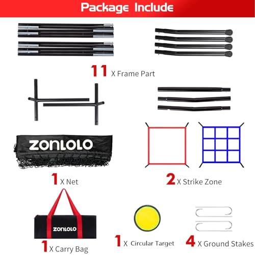 Zonlolo 6 x 6 FT Baseball Net with 3 Diffferent Targets, Portable Practice Net for Batting，Hitting，Pitching and Throwing,Compact Package with Small Carrying Bag，Great for Kids - color: Black