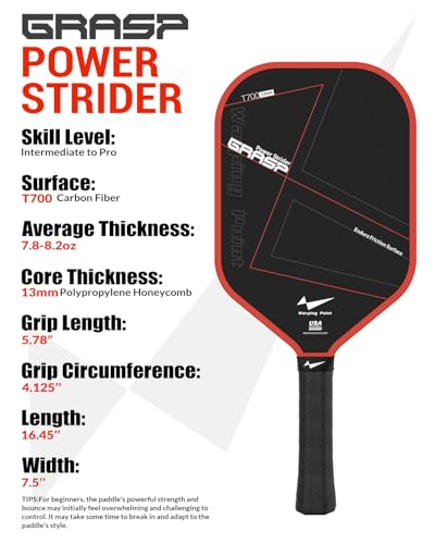 Warping Point Pickleball Paddle, Carbon Fiber Paddle with Endura Friction Surface, Polymer Honeycomb Core, Design for Ultimate Spin & Power, Large Sweet Spot & Contro, USAP Approved