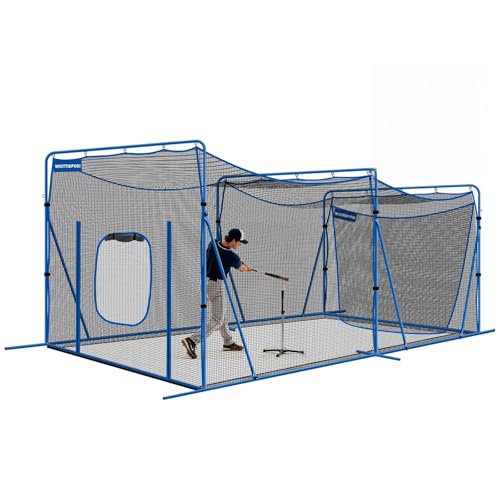 20ftx10ftx8ft Baseball Softball Cage with Hitting Net,Dual Sided 7-Ply Netting for Batting/Pitching/Fielding,Heavy-Duty Metal Frame and Windproof Ropes for Backyard Outdoor Indoor