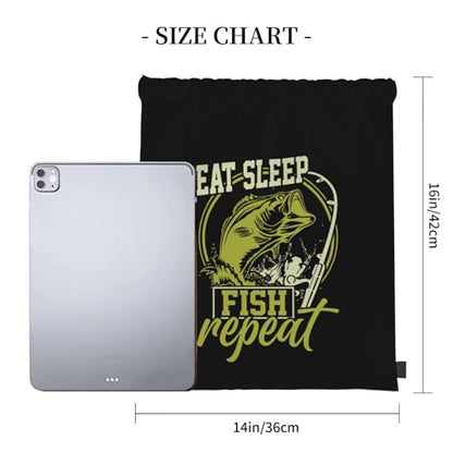 Eat Sleep Fish Repeat Unisex Drawstring Backpack Bag Sport Gym Travel Swim Sackpack - color: Eat Sleep Fish Repeat