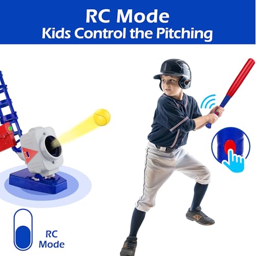 iPlay, iLearn Kids Pitching Machine Toys, 2 in 1 RC Baseball Tennis Pitcher, Auto Ball Launching Bat, Boy Outdoor Outside Sports Backyard Game, Birthday Gift 5 6 7 8 10 12 Yr Youth-Partially Assembled - style: Partially Assembled