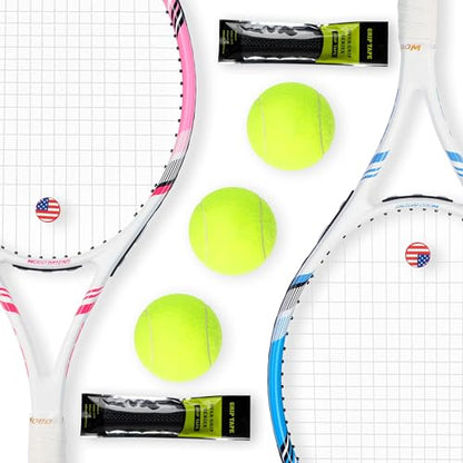 Pro Tennis Racket for Adults, 2 Player 27 inch Speed Tennis Racquet Acceptable for Beginner and Professional with 3 Tennis Balls, 2 Vibration Dampes, 2 Overgrips, Tennis Bag - color: Pink-Blue