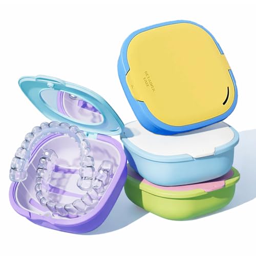 Retainer Case for Invisalign & Clear Aligners – Slim Portable Orthodontic Case with Vent Holes Mirror Magnetic Closure Travel-Friendly Mouth Guard Holder for Teen Women(1pcs，Yellow) - color: Yellow