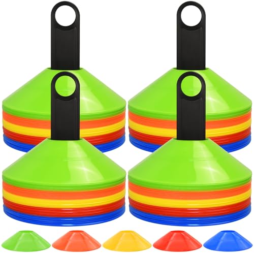 RUBY.Q 50/100/200pcs Disc Cones, Soccer Cones, Basketball Cones with Carry Bag and Holder, Football, Soccer, Basketball Training Equipment, 5 Colors - size: 200pcs