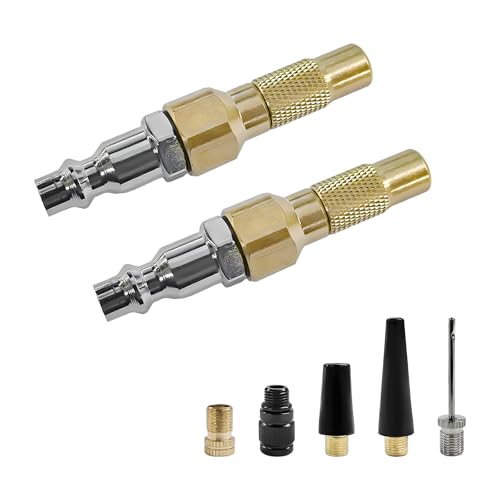 7PCS Heavy Duty Brass Air Nozzle with Quick Connector, Screw On Tire Inflator Chuck Air Needle w/Adapters, No Break Ball Needle Twist-on Chucks for Tire Inflator Gauge Compressor