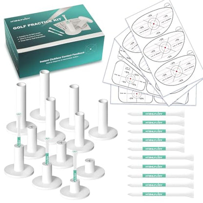 68 Pcs Golf Mat Tees Set, Mix Sizes Rubber Tees for Simulator & Hitting Mats, Golf Swing Training Aid with Impact Tape and Bamboo Tee for Beginners & Pro Golfers Indoor or Driving Range Practice