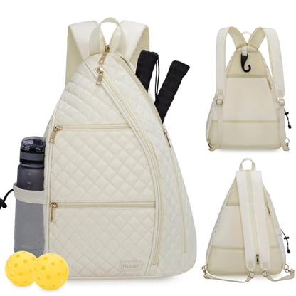 Women's Pickleball Backpack - Quilted Crossbody Sling Bag for Tennis & Pickleball Paddle - color: Beige, size: Medium