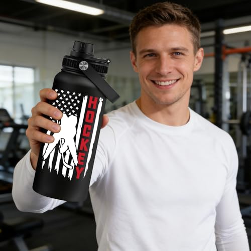Fufandi Hockey Gifts for Men - Hockey Mom Gifts, Gift Hockey Player for Men Boy - Hockey Lover Sports Love Travel Water Bottle 32oz - color: Hockey Black