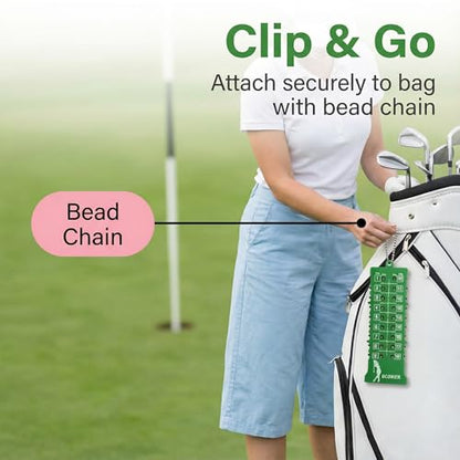 Golf Stroke Counter 18 Hole Bar Scorekeeper with Bead Chain, Green Handheld Tally Slider for Walking Rounds, Simple One-Hand Marking, Pocket Size, 1 Pack