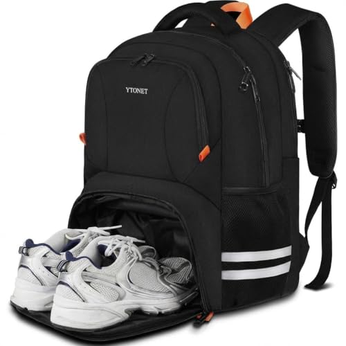 Ytonet Gym Backpack For Men Women, Travel Sports Track Bag With Shoe Compartment, Large Workout Laptop Backpack Water Resistant College Bag Fit 15.6 Inch, Camping, Black - color: Black, size: 15.6 inch