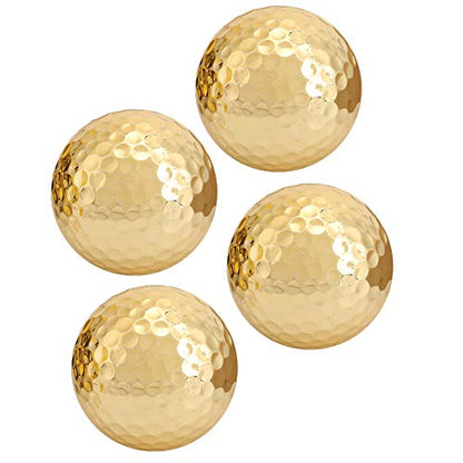 Golden Golf Balls, Pack of 4, Portable Double Layer Gold Plating, Professional Practice Balls for Golfers, Lovers, Beginners