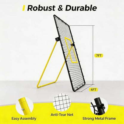 Volleyball Rebounder Net 7x4 Ft, Bounce Back Training Equipment with Angle Customization for Practicing Digging, Setting, Spiking - color: Black&Yellow