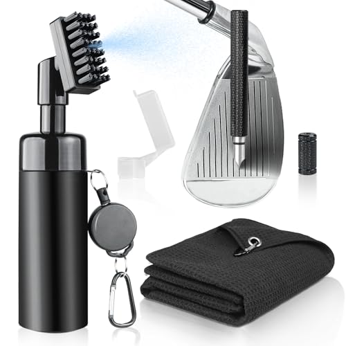 Golf Club Cleaner Brush, Golf Groove Sharpener Tool & Golf Towel, Golf Water Brush with Spray Bottle & Retractable Clip - Holds 5oz of Water, Essential Golf Accessories for Men for Golfer