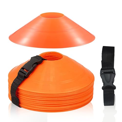 20Pcs Orange Soccer Disc Cones with Carry Strap Multi-Sport Training Cones Agility Soccer Football Markers for Sports Drills Practice Outdoor