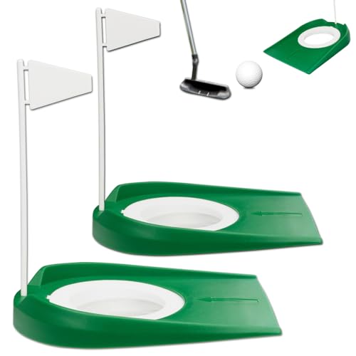 opasyo Putting Green Indoor Set 2pcs Golf Putting Cup with Flag,Golf Putting Cup for Kid Adult Office Garage Yard Indoor Outdoor Practice,Training Aids Putting Greens Cups and Flags - color: White flag