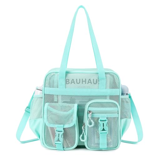 MOONBABY Mesh Beach Tote Bag for Stadium Events 12x6x12 Net Purse Bag for Women with Detachable Long Strap for Work, Sports - color: Green