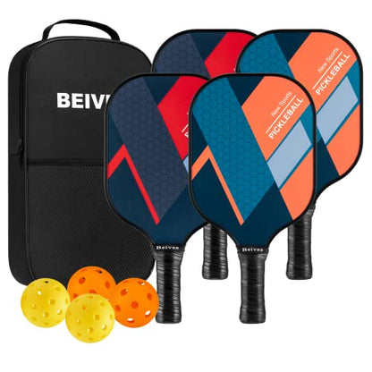 Pickleball Paddles, USAPA Fiberglass Pickleball Paddles Set of 4, Pickleball Set with 4 Pickleball Rackets, Including 4 Pickleballs & 1 Carry Bag, Pickle Ball Paddles Set for Men, Women - color: 1.Orange&Red-set of 4