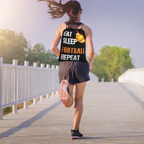 Football Drawstring Bags, Outdoor Sport Sackpack Cinch String Bag, Eat Sleep Football Repeat Drawstring Backpack, Waterproof Gym Drawstring Bags, Football Player Gift for Men & Women - color: Eat Sleep Football Repeat