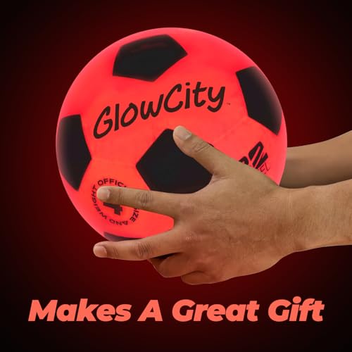 GlowCity Glow in The Dark Soccer Ball - Sizes 3, 4, 5 for Kids, Teens & Adults - Light Up Soccer Ball with 2 LED Lights - Sports Birthday Gifts Ideas for Boys & Teenagers Ages 6 7 8 9 10 11 12 13 14