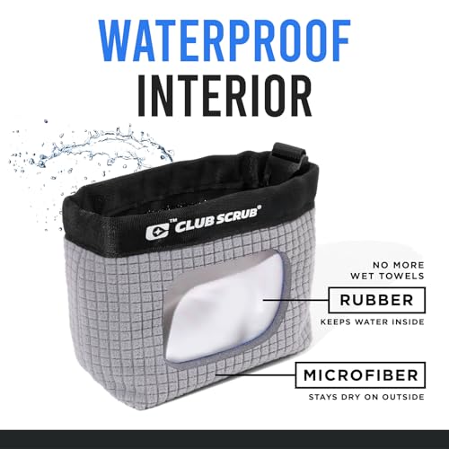 Club Scrub Golf Club and Golf Ball Cleaning Bag, Waterproof Clean Face Technology Liner, Detachable Clip, Machine Washable, Cleans Club Grooves, Dry Exterior (Neoprene or Microfiber Option Available) - color: Gray, style: Microfiber Pro
