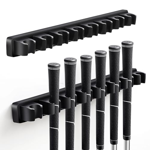 Blueweenly 2 Pack Wooden Golf Club Holder Wall Mount 8 Clips Golf Club Rack Hanger Organizer for Wall Display Garage Putters with Screws, Grip up Type (Black)