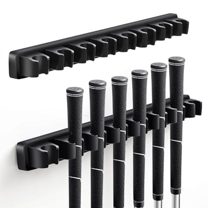 Blueweenly 2 Pack Wooden Golf Club Holder Wall Mount 8 Clips Golf Club Rack Hanger Organizer for Wall Display Garage Putters with Screws, Grip up Type (Black)