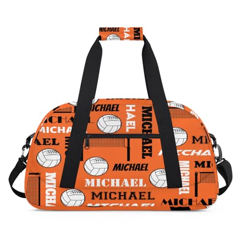 Custom Volleyball Gym Bag Duffel Bag with Your Name, Personalized Sport Bags Customized Travel Weekender Bags for Women Men, Orange