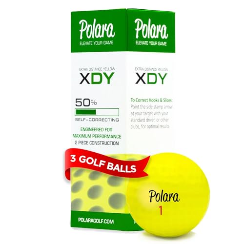 Polara Self-Correcting Golf Balls – High-Performance Golf Balls with Soft Feel, Anti-Slice & Hook Correction, Exceeds USGA Limits, Dimple Design for Maximum Distance, Golf Accessories for Men & Women - size: 1 Sleeve of 3, style: Extra Distance Yellow
