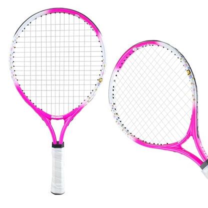 Senston Kids Tennis Racket Set (17 & 23 Inch) - 1 Pack Junior Tennis Racquet, Lightweight Aluminum Frame, Includes Cover - color: pink, size: 17 inch
