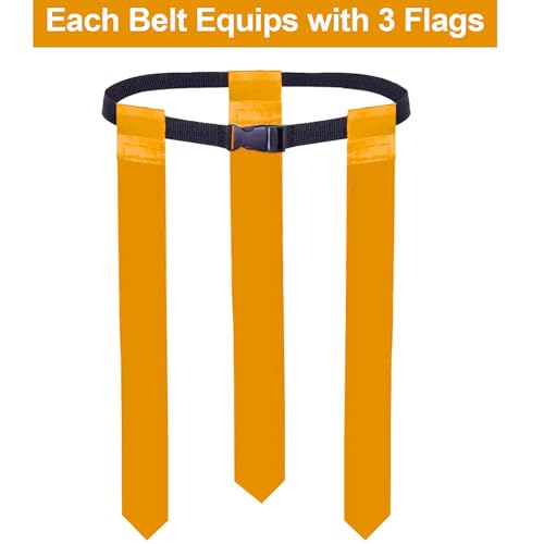 14 Players Flag Football Belts, Adjustable Flag Football Belt Set with Orange and Blue Flags for Youth and Adult, Each Belt with 3 Flags