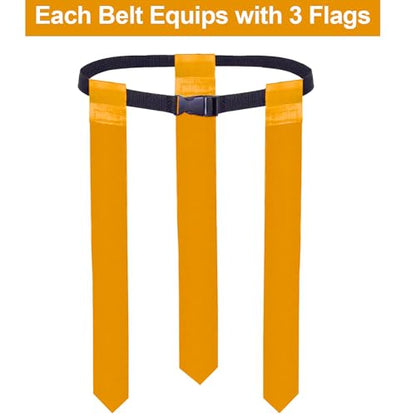 14 Players Flag Football Belts, Adjustable Flag Football Belt Set with Orange and Blue Flags for Youth and Adult, Each Belt with 3 Flags