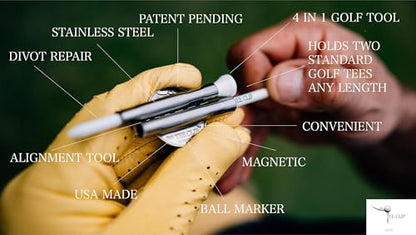 The Tee Clip®: USA Made | Magnetic Golf Tee Holder | Double Barrels for 2 Tees, Ball Marker, Putting Alignment Tool, Divot Fixer